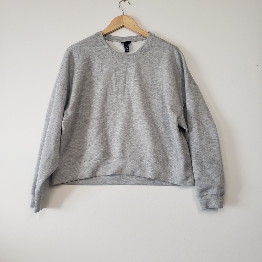 Scoop Sweatshirt Womens Large L Grey Cropped Crewneck Relaxed Fit Lounge Casual